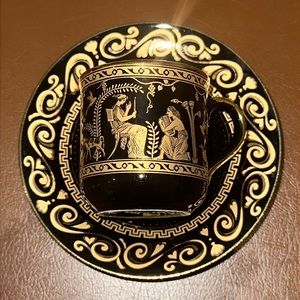 * - Vintage Cosmos Small Black & Gold saucer and Teacup , Japan